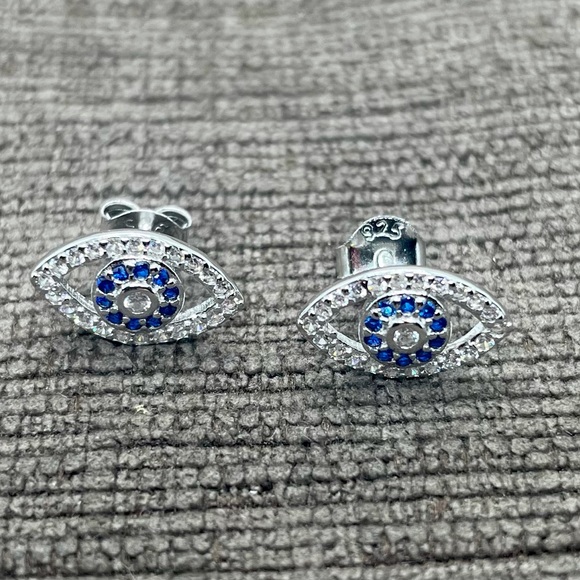 Sterling Silver Evil Eye Stud Earrings - Picture 7 of 7